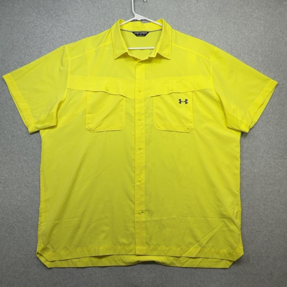 Under Armour Tide Chaser Shirt Men 3XL Yellow Short Sleeve Vented Fishing